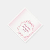Pink Ribbon Bow First Birthday Square Sticker スタンダードカクテルナプキン (角)