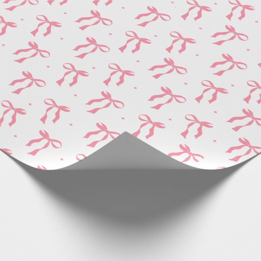 Pink Ribbon Bow Pattern White  ラッピングペーパー (角)