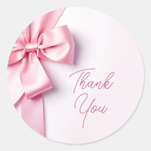 Pink Ribbon Bow Thank You ラウンドシール (正面)