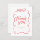 Pink Ribbon Bow Whimsical Bridal Shower サンキューカード (正面/裏面)