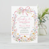 Pink Ribbon Bow Wildflower Baby Sprinkle 招待状 (スタンド正面)