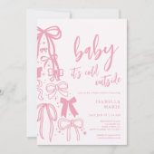 Pink Ribbon Bows Baby Its Cold Outside Baby Shower 招待状 (正面)