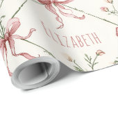 Pink Ribbon Bows Coquettes Personalized ラッピングペーパー (ロールコーナー)
