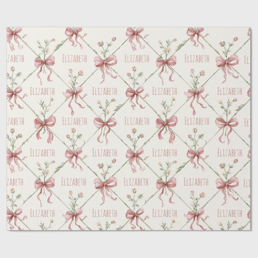 Pink Ribbon Bows Coquettes Personalized ラッピングペーパー (フラット)