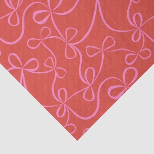 Pink Ribbon Bows on Red Modern Holiday 薄葉紙 (詳細)