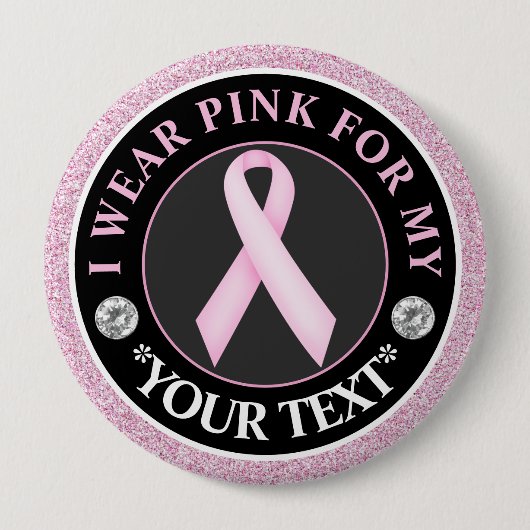 Pink Ribbon Breast Cancer Awareness Design 缶バッジ (正面)