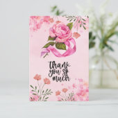 Pink Ribbon Breast cancer Awareness with Flowers  サンキューカード (スタンド正面)