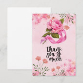 Pink Ribbon Breast cancer Awareness with Flowers  サンキューカード (正面/裏面)
