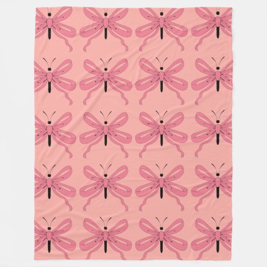 Pink Ribbon Butterflies フリースブランケット (正面)