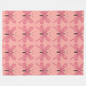 Pink Ribbon Butterflies フリースブランケット (正面(横))