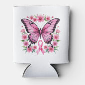 Pink Ribbon Butterfly Breast Cancer Awareness  缶クーラー (正面)