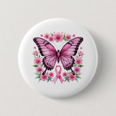 Pink Ribbon Butterfly Breast Cancer Awareness  缶バッジ (正面)