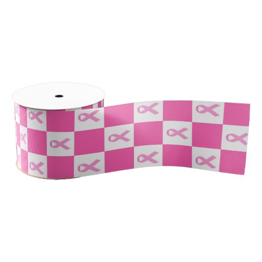 Pink Ribbon Checkerboard – Breast Cancer Awareness グログランリボン (リール)