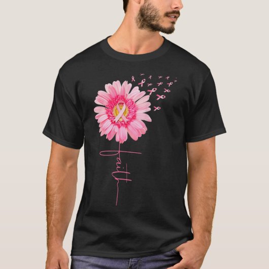 Pink Ribbon Daisy Faith - Breast Cancer Awareness  Tシャツ (正面)