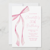 Pink Ribbon Elegant 30th Birthday Invitation 招待状 (正面)