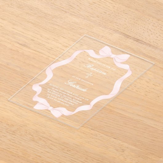  pink ribbon frame Baptism  アクリル招待状 (レイダウン)