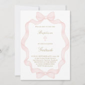  pink ribbon frame Baptism Invitation 招待状 (正面)