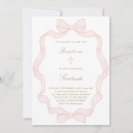  pink ribbon frame Baptism Invitation 招待状