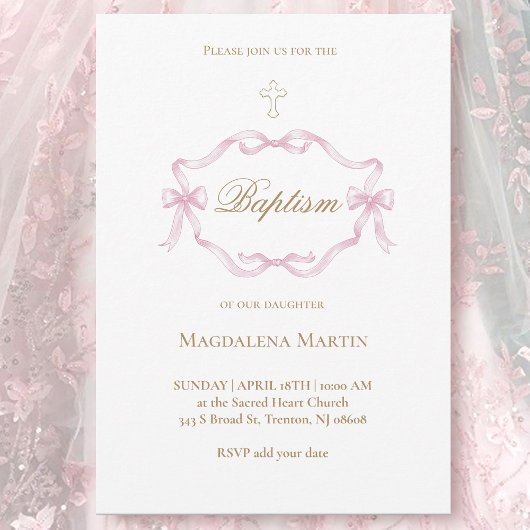 pink ribbon frame | Baptism Invitation 招待状