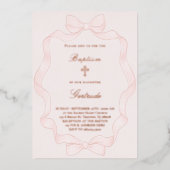  pink ribbon frame Baptism Invitation 箔招待状 (正面)