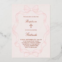  pink ribbon frame Baptism Invitation 箔招待状