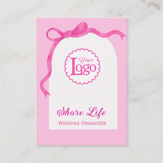 Pink Ribbon Gate Wedding Organizer Business Card 名刺 (正面)