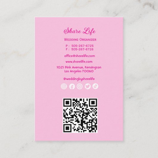 Pink Ribbon Gate Wedding Organizer Business Card 名刺 (裏面)