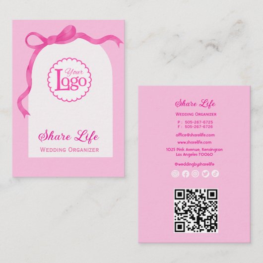 Pink Ribbon Gate Wedding Organizer Business Card 名刺 (正面/裏面)