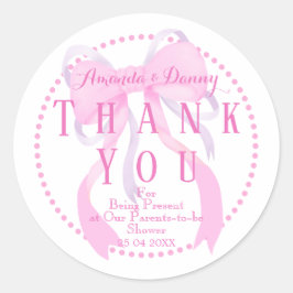 Pink  Ribbon Girl Baby Shower Sticker ラウンドシール