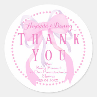 Pink Ribbon Girl Baby Shower Sticker ラウンドシール