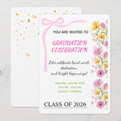 Pink Ribbon Graduation Party Invitation 招待状 (正面/裏面)