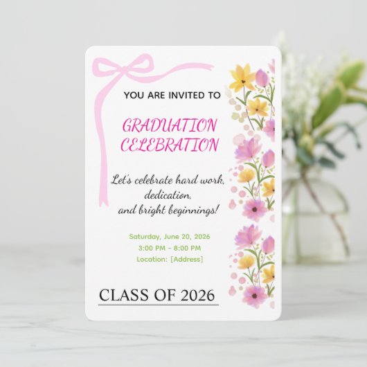 Pink Ribbon Graduation Party Invitation 招待状 (スタンド正面)