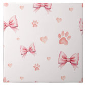 Pink Ribbon, Heart & Paw Print Pattern - Soft Pink タイル (正面)