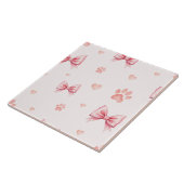 Pink Ribbon, Heart & Paw Print Pattern - Soft Pink タイル (側面)