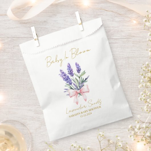 Pink Ribbon | Lavender Seeds Baby Shower Favor Bag フェイバーバッグ (クリップ留めされた状態)