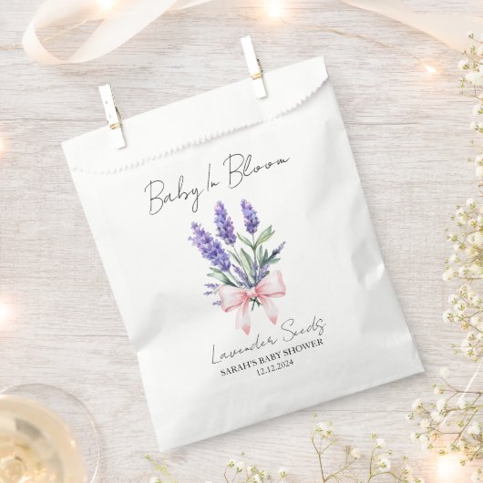 Pink Ribbon | Lavender Seeds Baby Shower Favor Bag フェイバーバッグ (クリップ留めされた状態)