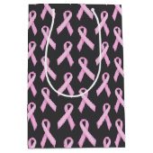 Pink Ribbon on Black - Breast Cancer Awareness ミディアムペーパーバッグ (正面)