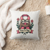 Pink Ribbon Sloth Support Vintage Awareness Art クッション (ブランケット)
