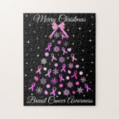 Pink Ribbon Snowflake Christmas Tree ジグソーパズル (縦)