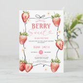 Pink Ribbon Strawberry Sweet Baby Shower 招待状 (スタンド正面)