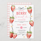 Pink Ribbon Strawberry Sweet Baby Shower 招待状 (正面/裏面)