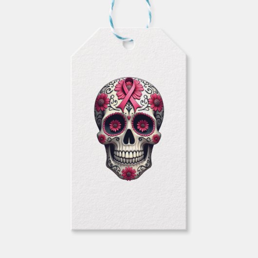 Pink Ribbon Sugar Skull Calavera Breast Cancer Awa ギフトタグ (正面)