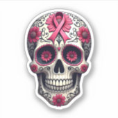 Pink Ribbon Sugar Skull Calavera Breast Cancer Awa シール (正面)