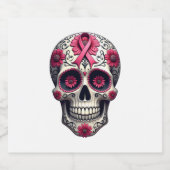 Pink Ribbon Sugar Skull Calavera Breast Cancer Awa スパークリングワインラベル (シングルラベル)