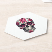 Pink Ribbon Sugar Skull Calavera Breast Cancer Awa ペーパーコースター (アングル)