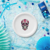 Pink Ribbon Sugar Skull Calavera Breast Cancer Awa ペーパープレート (パーティー)