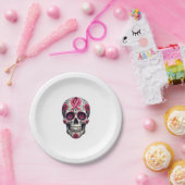 Pink Ribbon Sugar Skull Calavera Breast Cancer Awa ペーパープレート (パーティー)