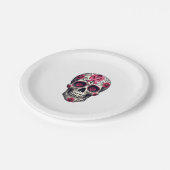 Pink Ribbon Sugar Skull Calavera Breast Cancer Awa ペーパープレート (アングル)