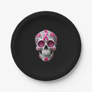 Pink Ribbon Sugar Skull Calavera Breast Cancer Awa ペーパープレート