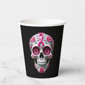 Pink Ribbon Sugar Skull Calavera Breast Cancer Awa 紙コップ